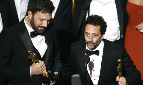 Ben Affleck and producer Grant Heslov accept the Best Picture award for Argo