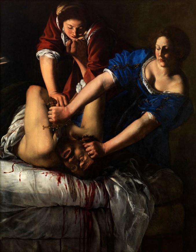 Artemisia Gentileschi, Judith Slaying Holofernes. Around 1612–1613. Oil on canvas, 158.8 x 125.5 cm. Museo e Real Bosco di Capodimonte. By courtesy of the Italian Ministry of Culture, Museo e Real Bosco di Capodimonte