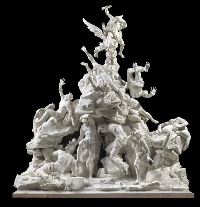 Filippo Tagliolini, The Fall of the Giants. 1785 and following years. Biscuit porcelain from the real Fabbrica Ferdinandea. H. 162 cm, basis : 151 x 96 cm. Museo e Real Bosco di Capodimonte © Luciano Romano