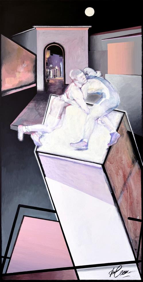  Two points, 2023,Ντάρια Φετίσοβα, acrylic on canvas/ακρυλικό σε καμβά, 183 × 91 cm.